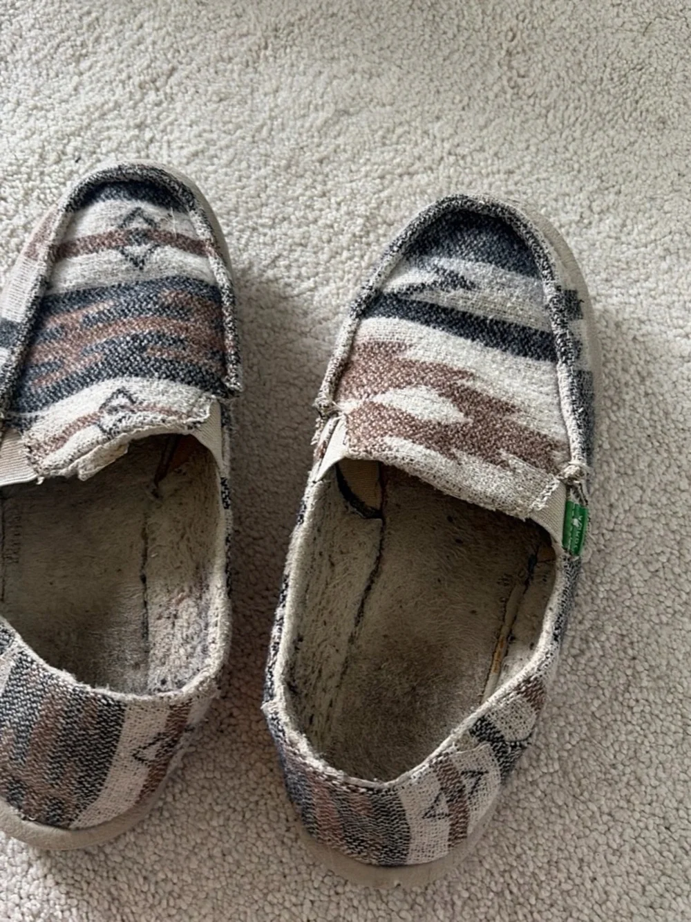 Sanuk Kids' Slip-On Moccasin in Beige, Brown & Black Stripes